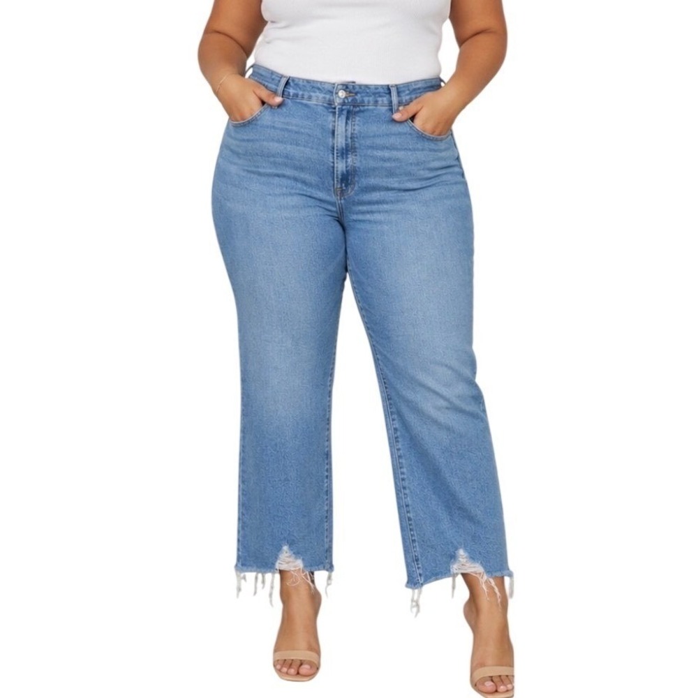 Good American Women Blue Good Curve Bootcut 30 Super High Rise Raw Hem Jeans